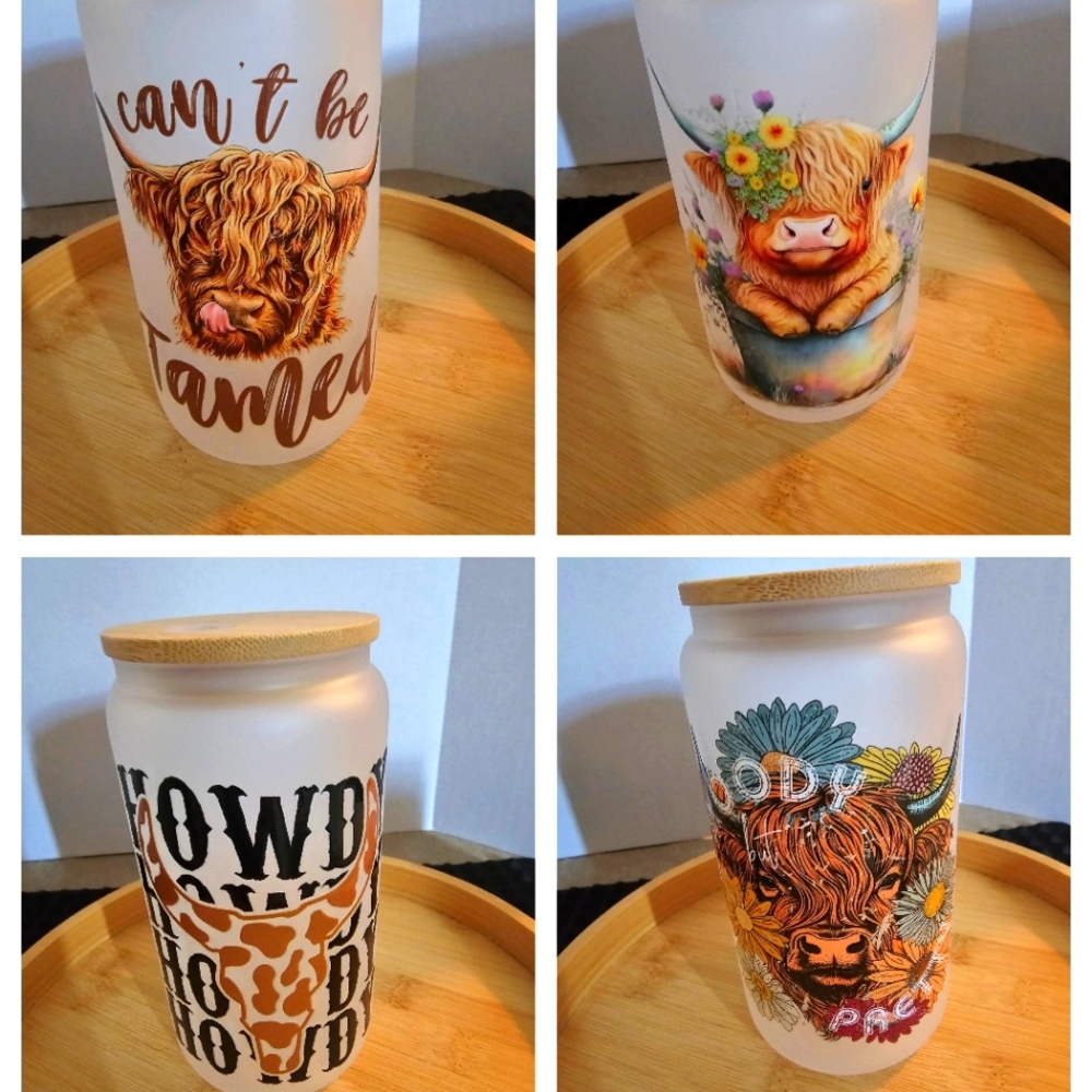 cow print 16oz frosted glass tumblers